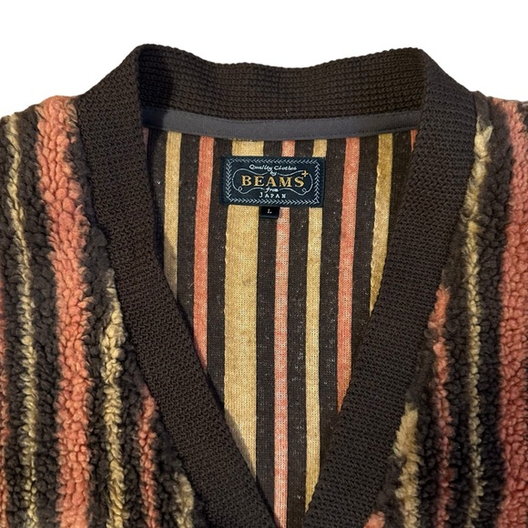 Beams Japanese Stripe Fleece Cardigan Size Large - Picture 4 of 5